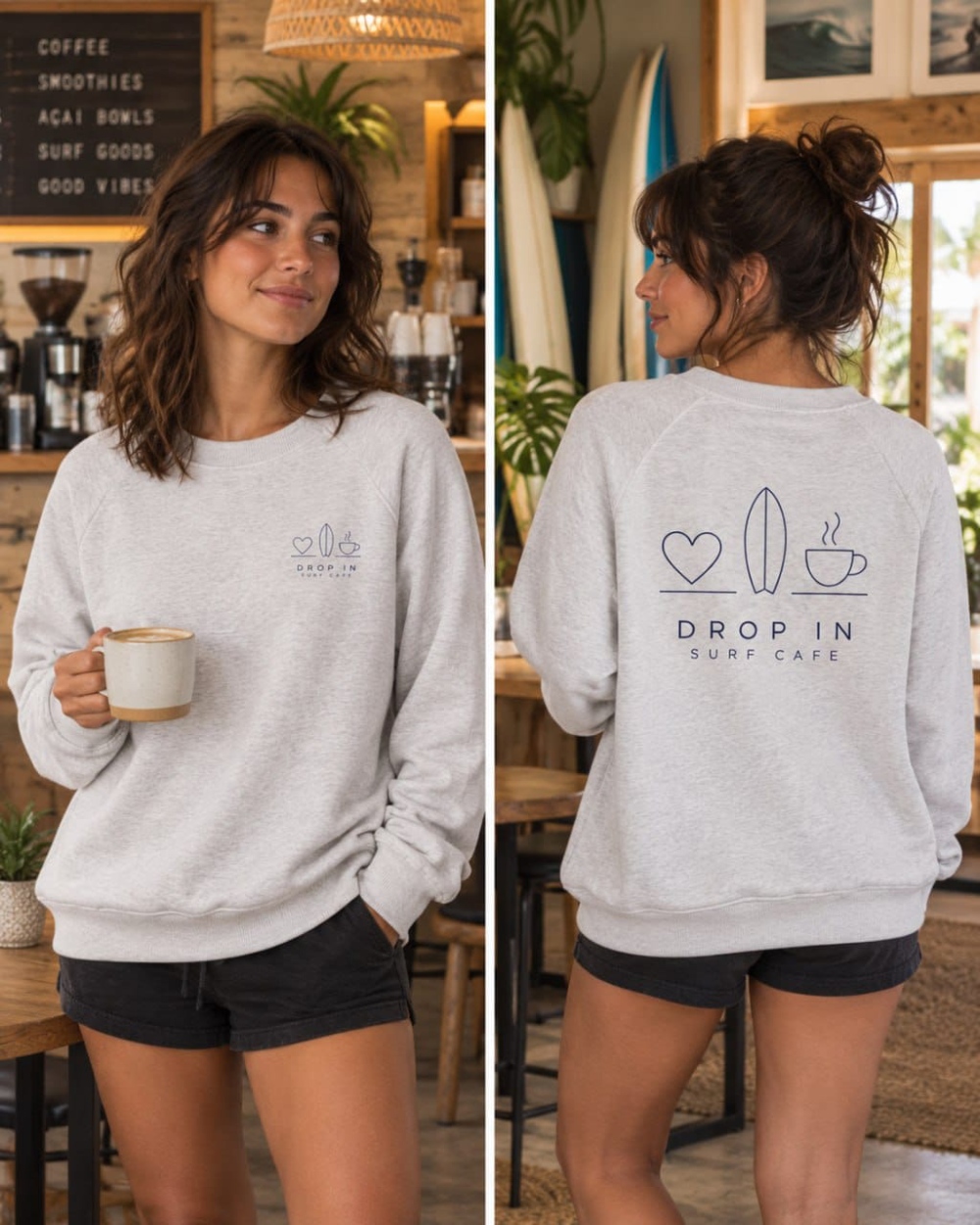 DROP IN - LOVE SURF CAFE - CREW CREAM GREY